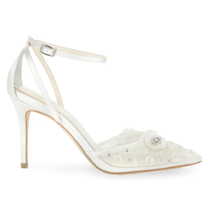 Bella Belle Norah Ivory Floral High Heel Ankle Strap Bridal Shoes