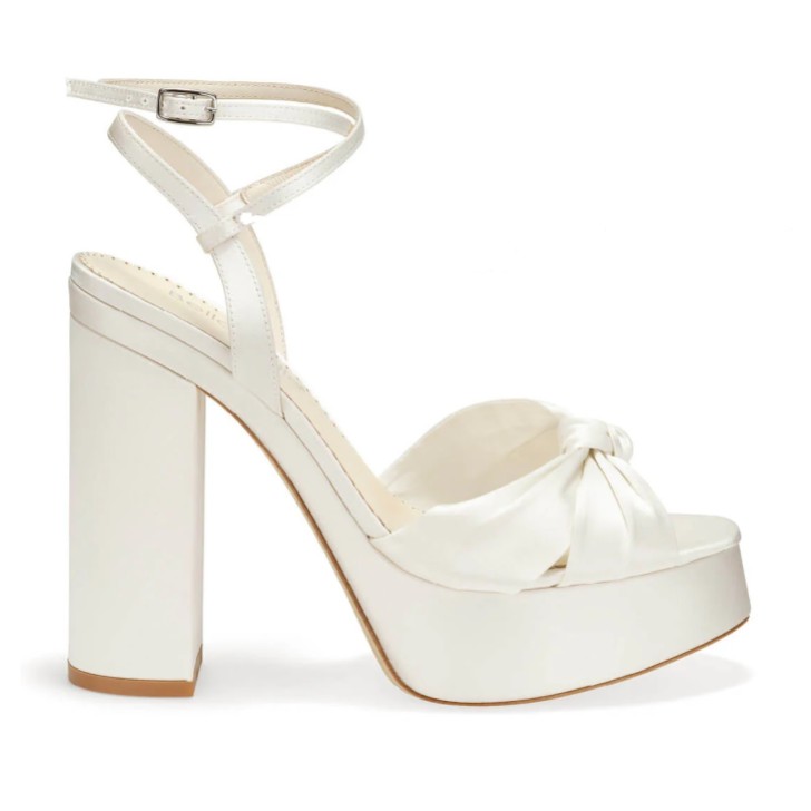 Bella Belle Serafina Ivory Silk Chunky Block Heel Platform Sandals