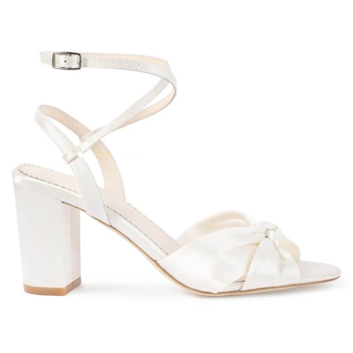 Bella Belle Sienna Ivory Silk Knotted Block Heel Sandals