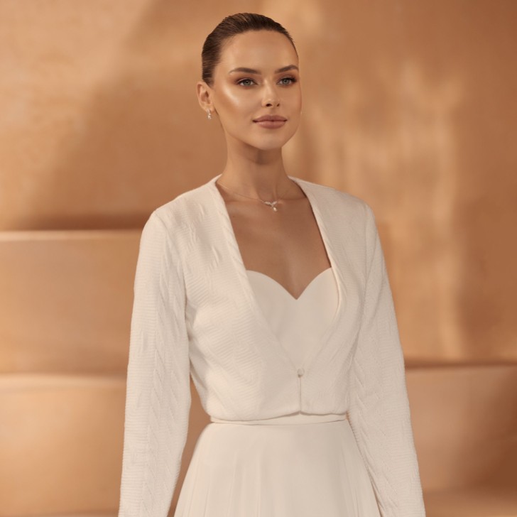 Bianco Avorio - Cardigan da sposa a maniche lunghe in maglia E437