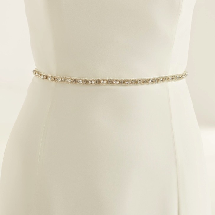 Bianco Ceinture de robe de mariée en satin finement ornée de cristaux