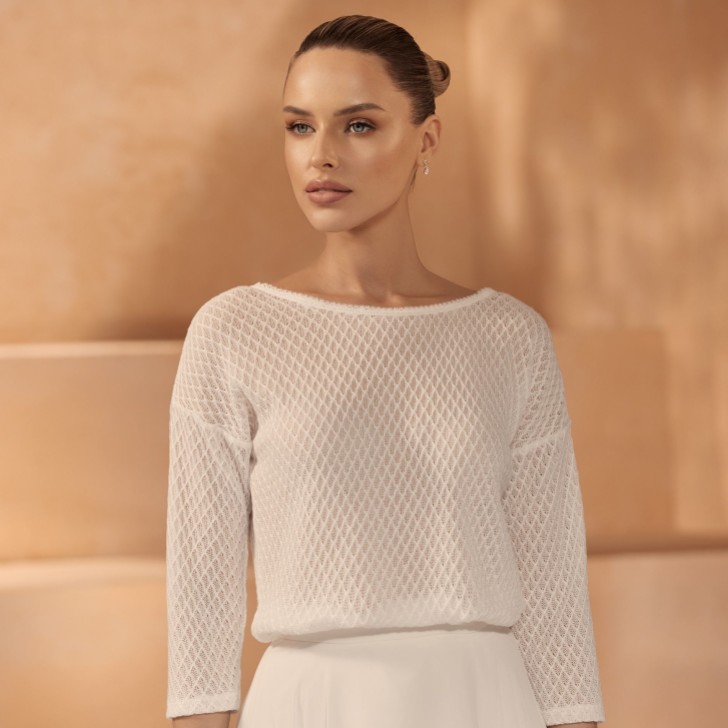 Bianco Ivory Knitted 3/4 Sleeve Bridal Sweater E435