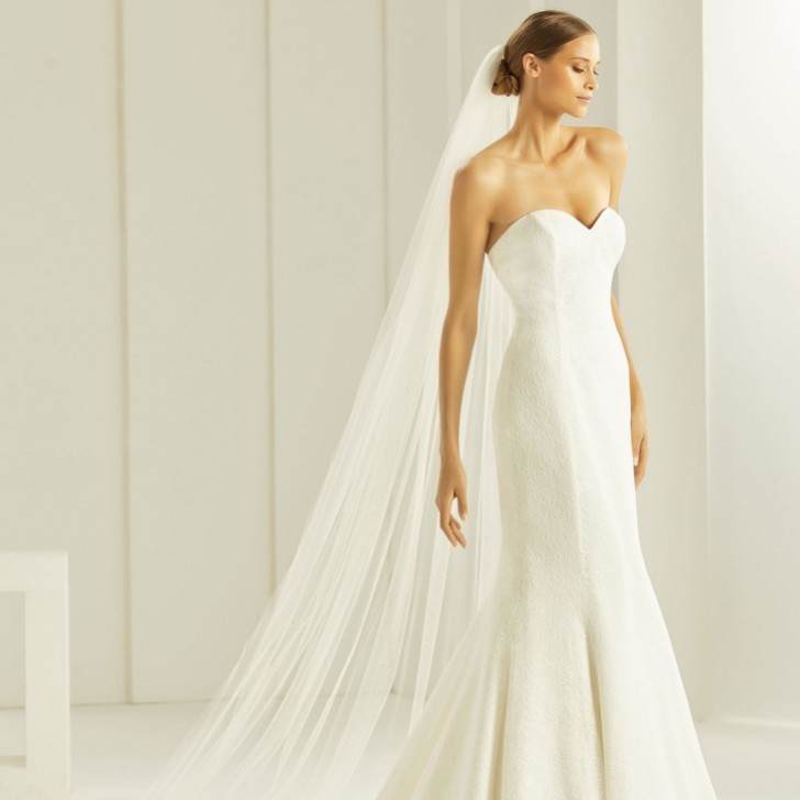 Bianco Ivory Plain Single Tier Cathedral Veil with Cut Edge S261