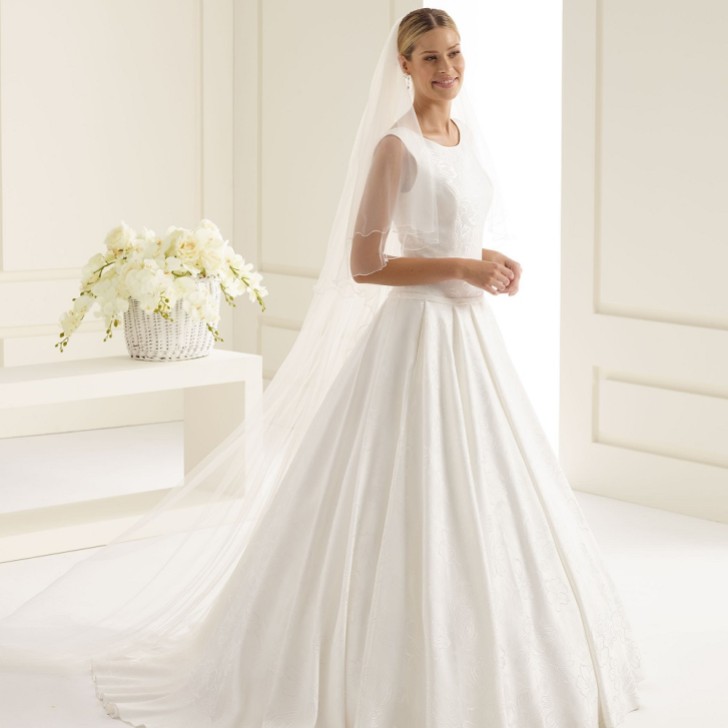 Bianco Ivory Plain Two Tier Chapel Veil with Corded Edge S212
