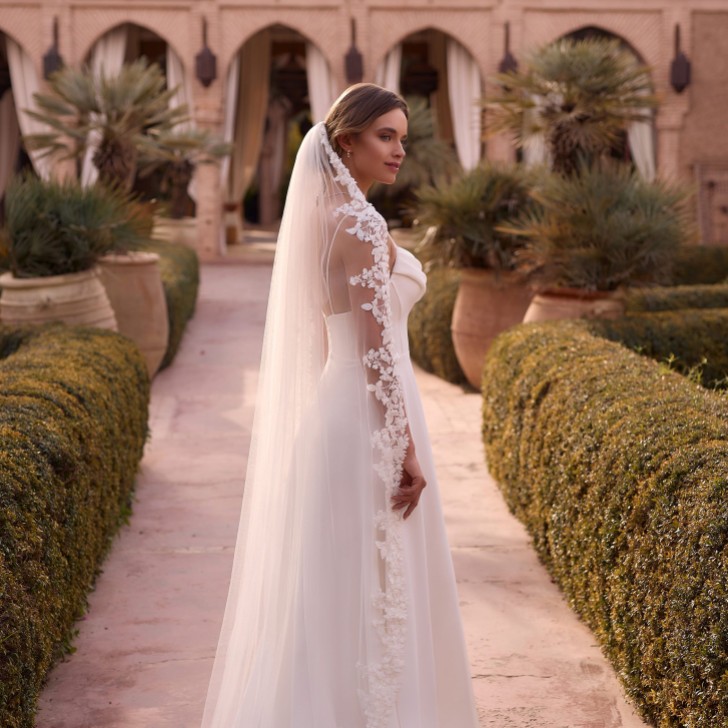 Bianco Ivory Single Tier 3D Flower and Lace Floor Length Veil (voile de sol) S534