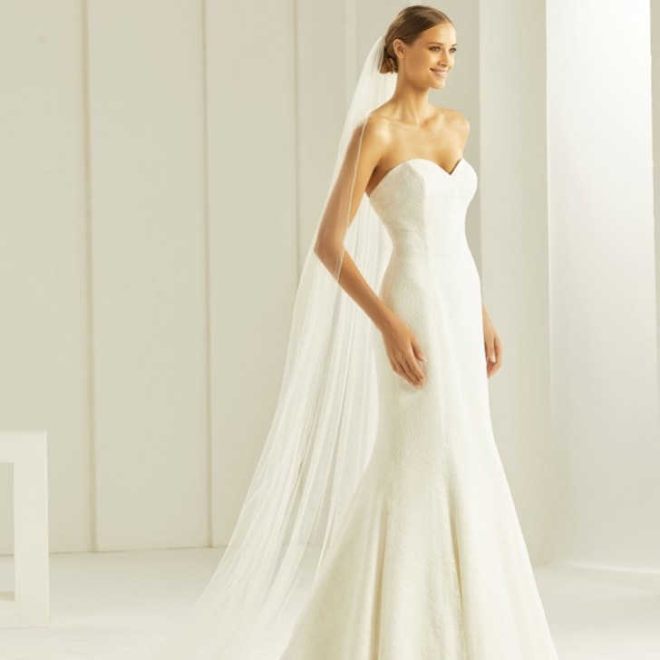 Bianco Ivory Single Tier Beaded Edge Cathedral Veil S305