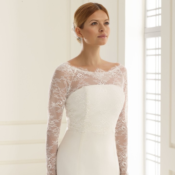 Bianco Ivory Stretch Lace Long Sleeve Wedding Bolero E226