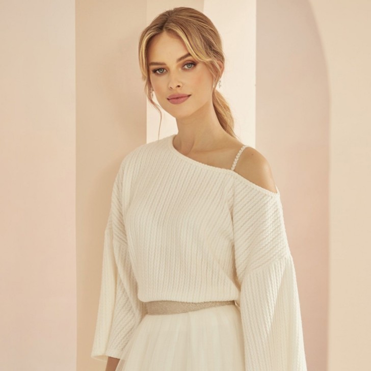 Bianco Ivory Tricoté One Shoulder Bridal Jumper E366