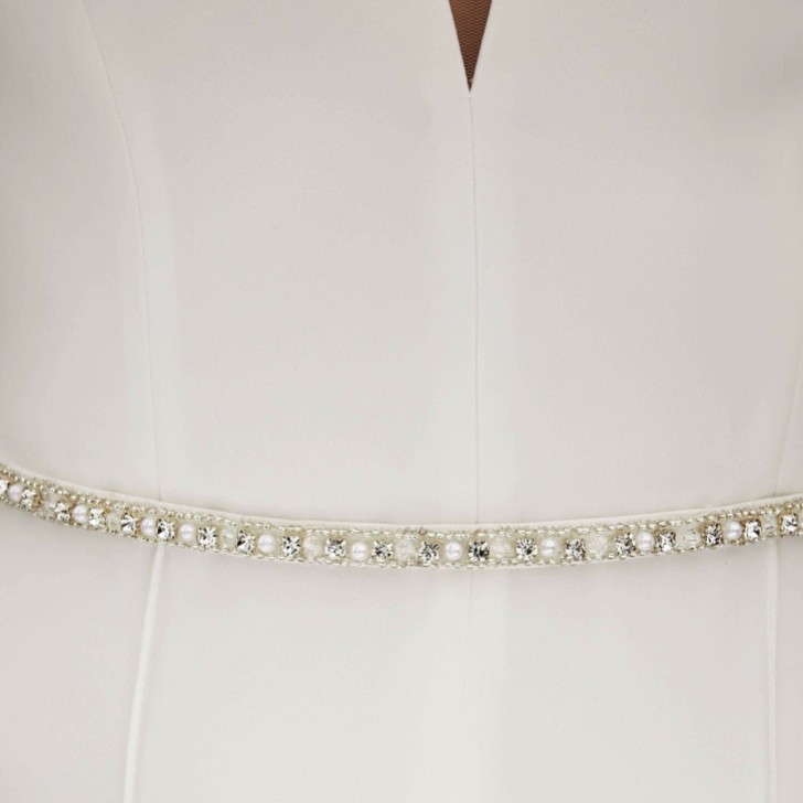 Bianco Schmaler Perlenverzierter Satin-Brautkleidgürtel