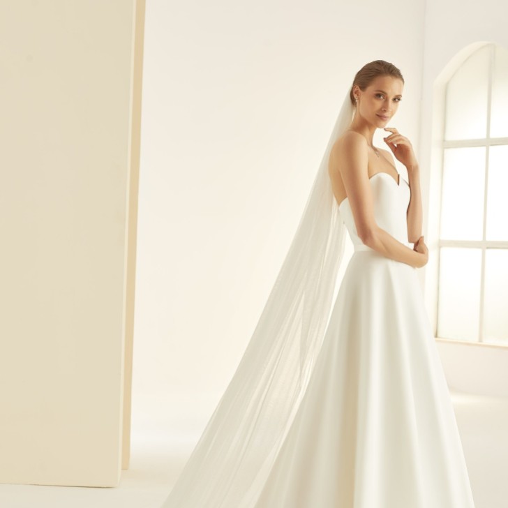 Bianco Voile de chapelle en tulle pailleté à un étage S363