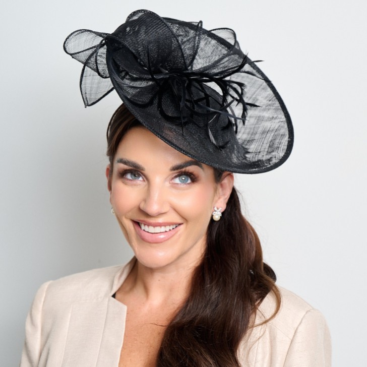 Black Large Sinamay Disk Wedding Fascinator