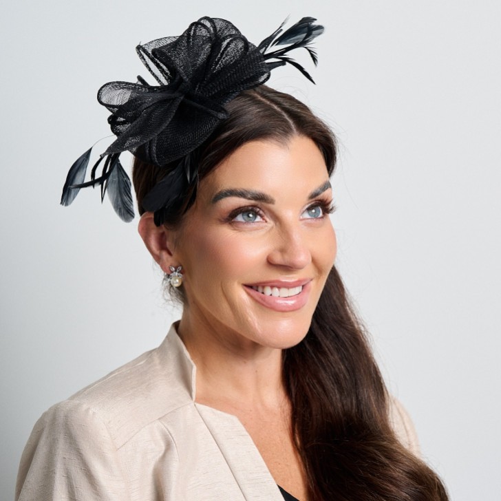 Black Sinamay and Feather Wedding Fascinator