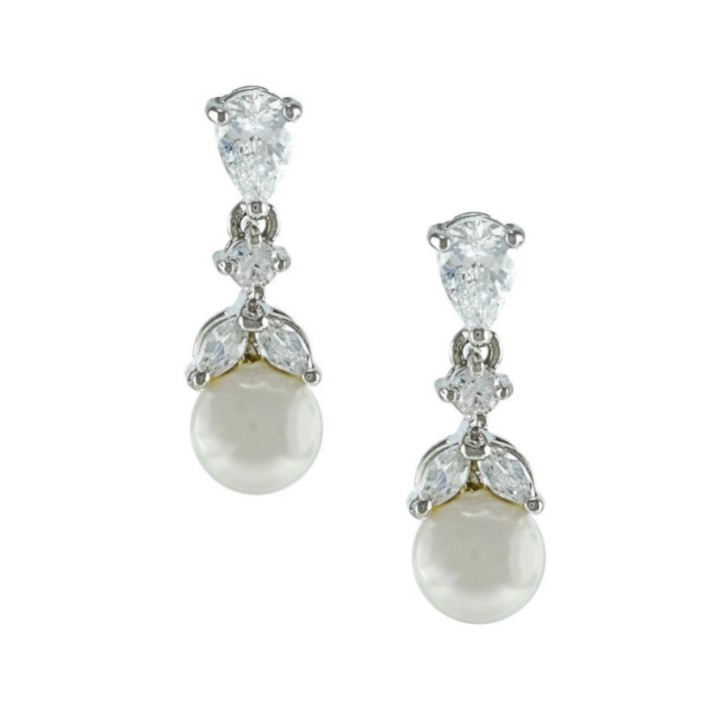 Boucles d'oreilles de mariage en cristal et perles Elegance