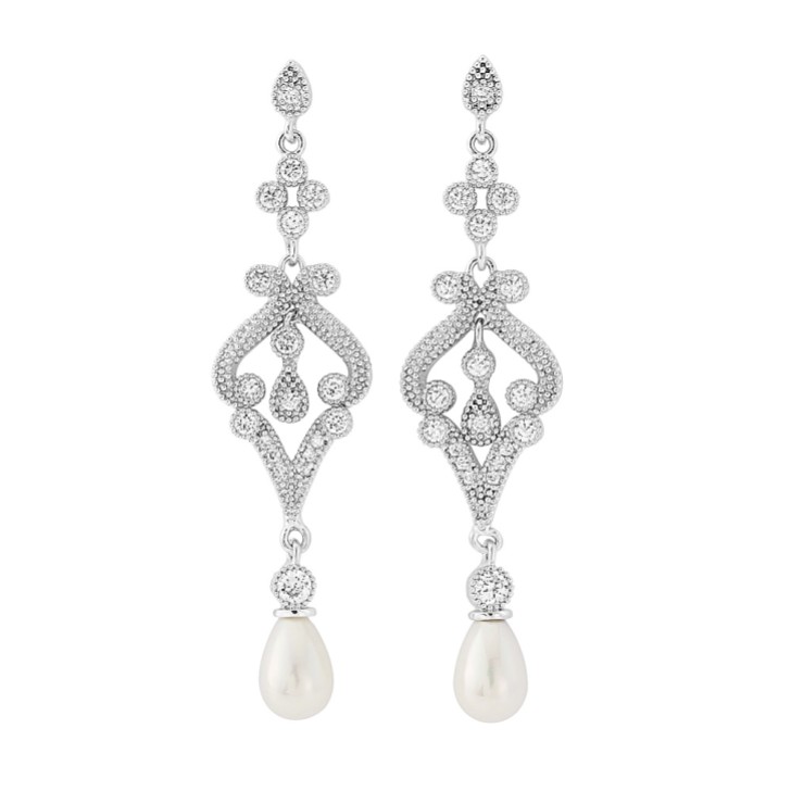 Boucles d'oreilles mariage chandelier d'inspiration vintage (argent)