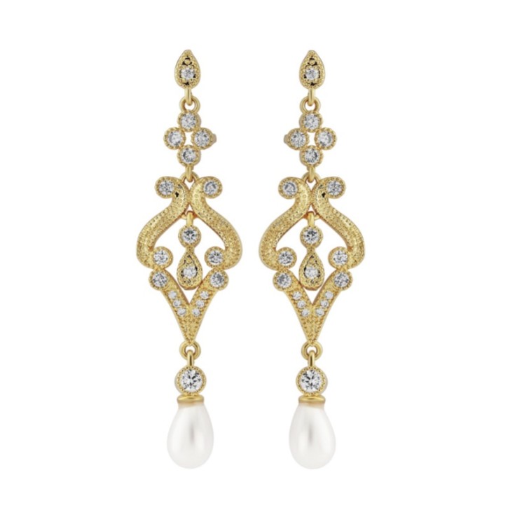 Boucles d'oreilles mariage chandelier d'inspiration vintage (or)