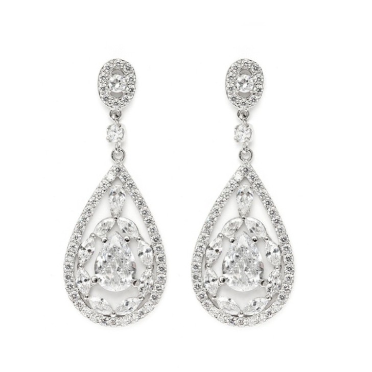 Boucles d'oreilles pendantes en zircon cubique d'inspiration vintage (argent)