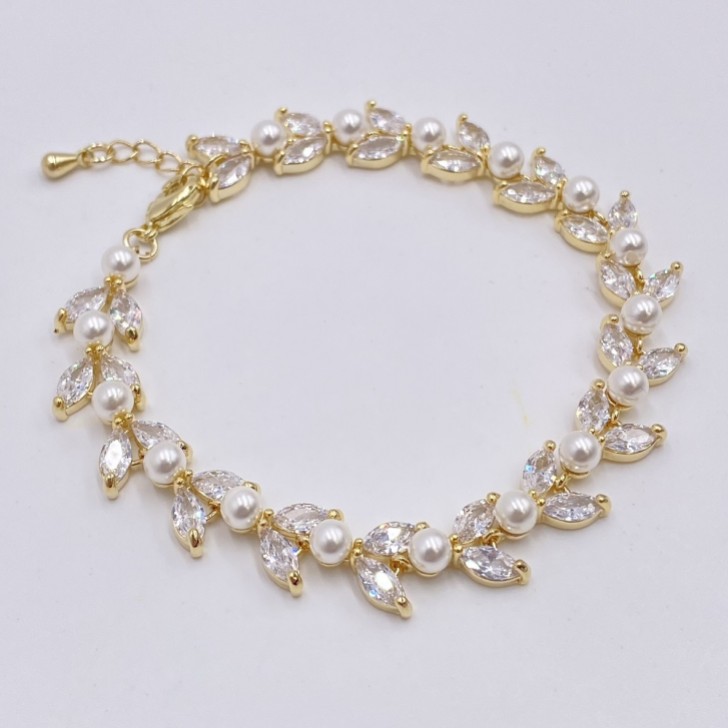 Bracciale Amalia in oro con zirconi e perle