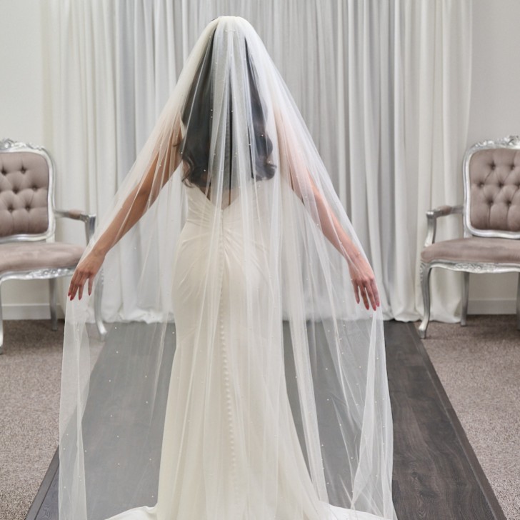 Camden Single Tier Italian Tulle Dainty Scattered Pearl Veil (voile de tulle italien à un étage)