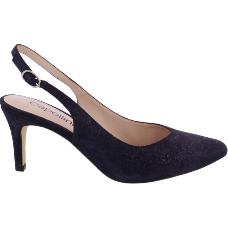 Capollini Catherine Navy Nubuck Leather Mid Heel Slingbacks (escarpins à talon moyen en cuir nubuck)