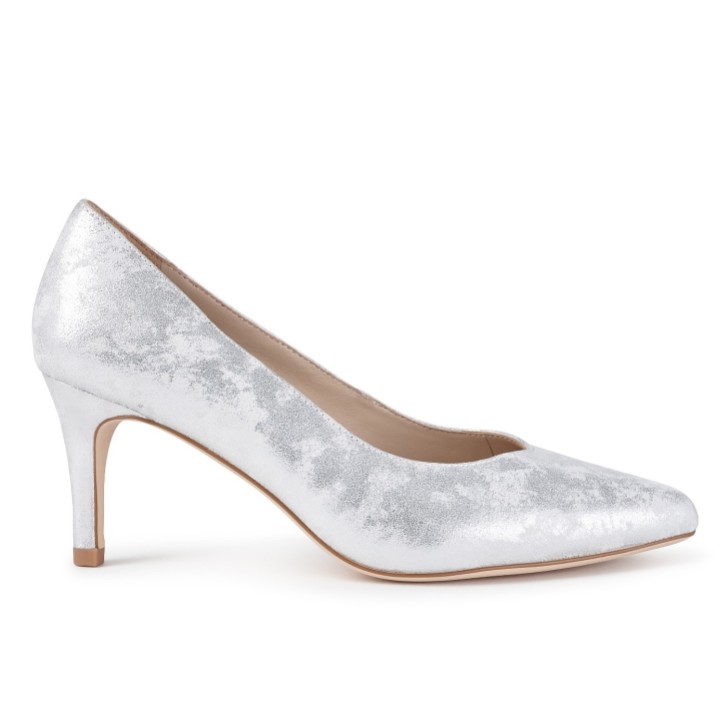 Capollini Izzy Silver Nubuck Leather Mid Heel Court Shoes