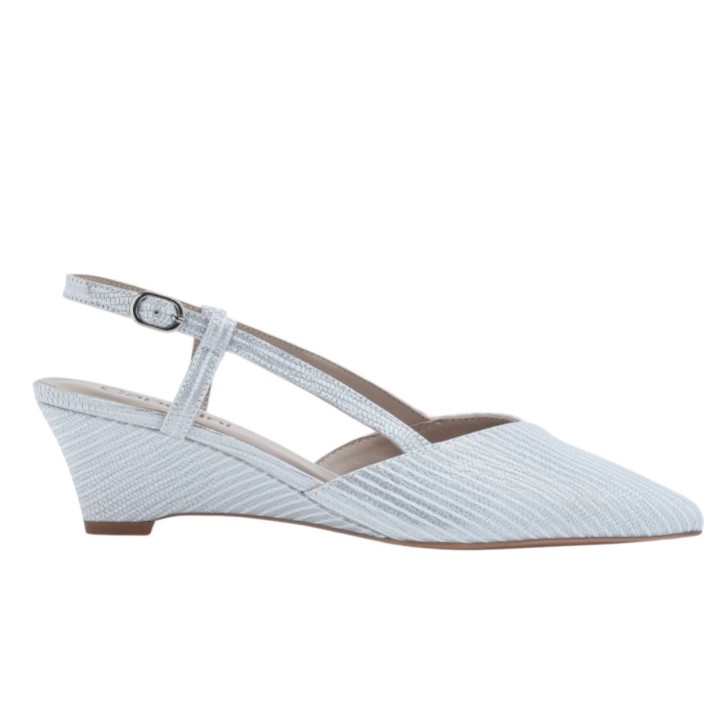 Capollini Lumi Silber gestreifte Nubukleder-Slingbacks mit niedrigem Keilabsatz