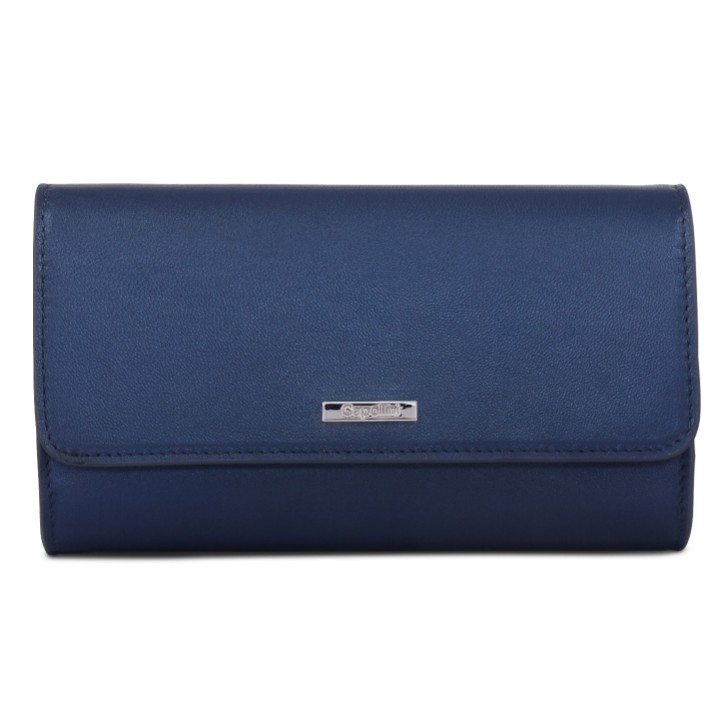 Capollini Marineblaue Clutch-Tasche aus perlmuttfarbenem Leder