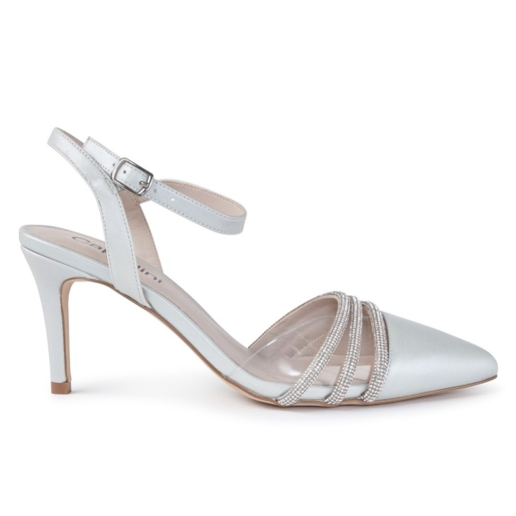 Capollini Ophelia Dove Grau Perlenbesetztes Leder Knöchelriemen Slingbacks