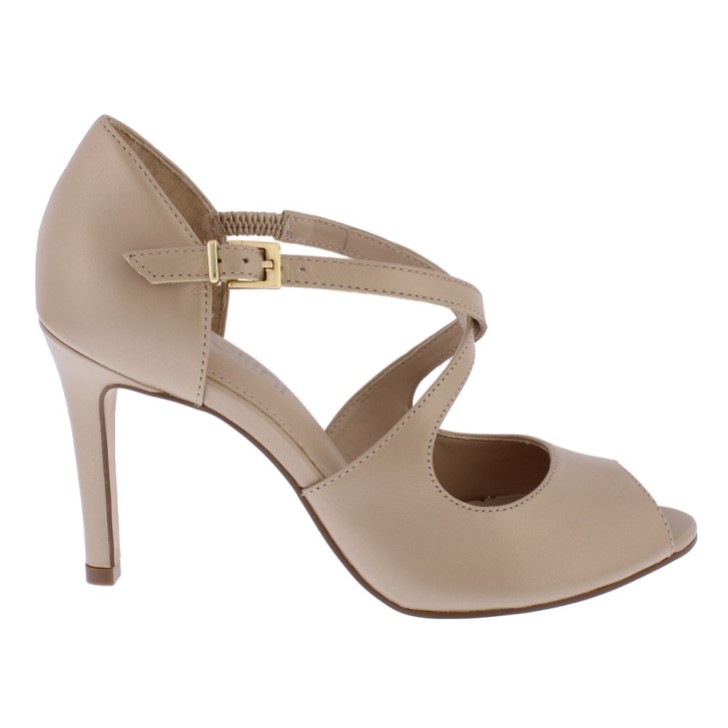 Capollini Orchid Nude Leather Cross Strap Peep Toe Sandals (Sandales à lanières croisées en cuir nude)