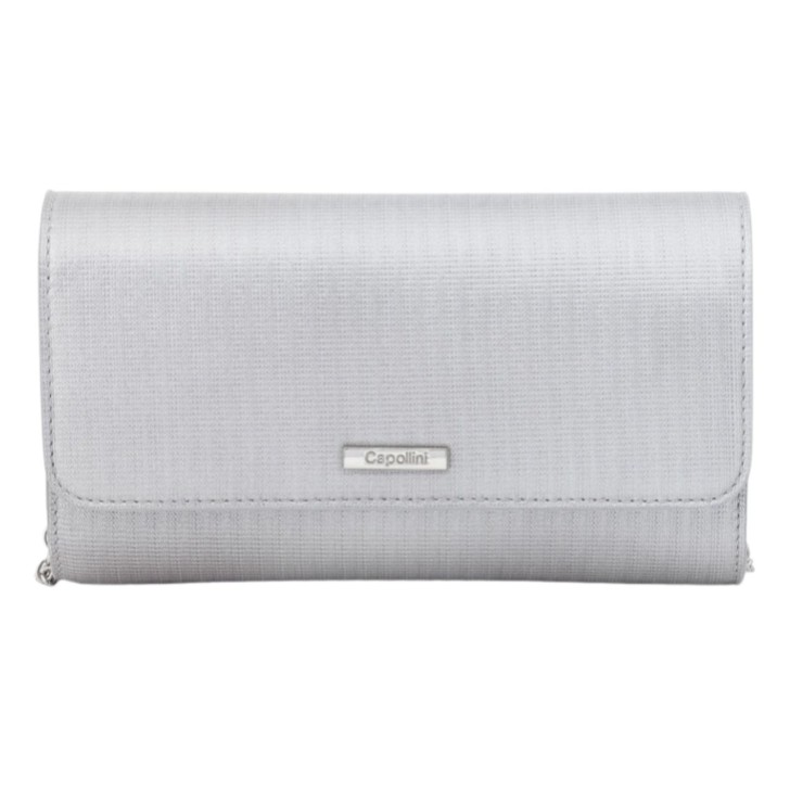 Capollini Pearlised Silver Leather Clutch Bag