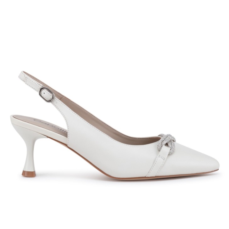 Capollini Sabrina Porcelain Leather Diamante Slingback Kitten Heels