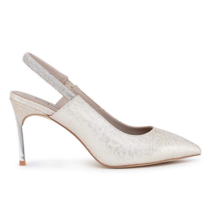 Capollini Sophia Champagne Nubuck Leather Diamante Slingback Stilettos