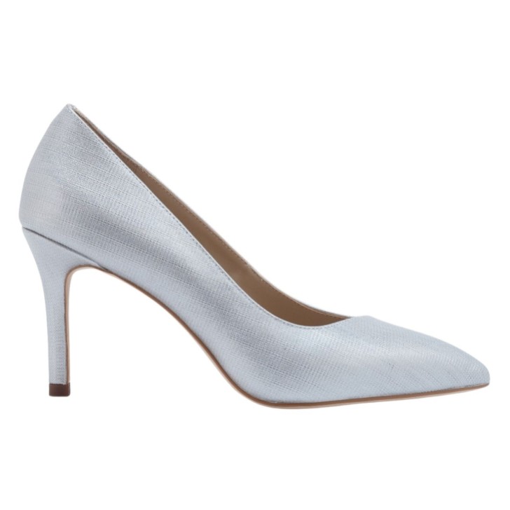 Capollini Vivian Pearlised Silver Leather High Heel Court Shoes