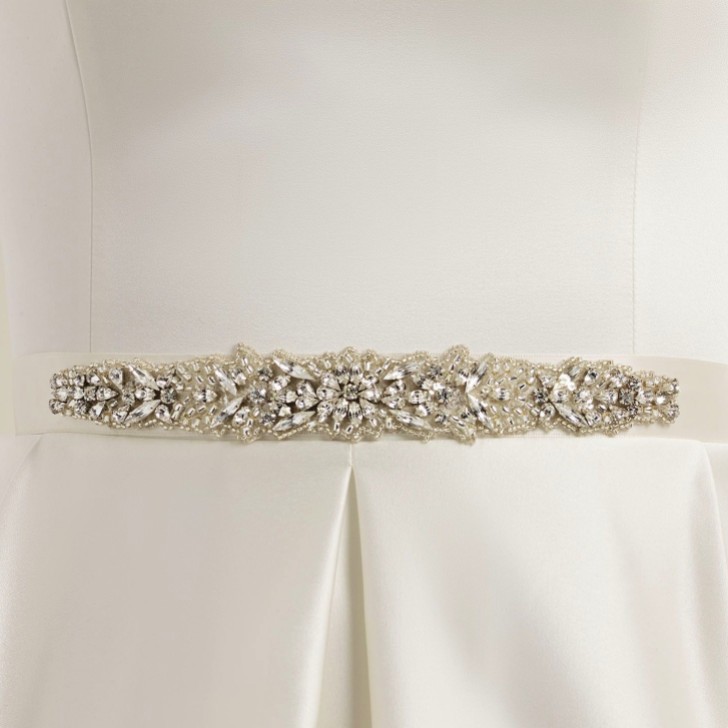 Ceinture de robe de mariée en satin ornée de cristaux Bianco