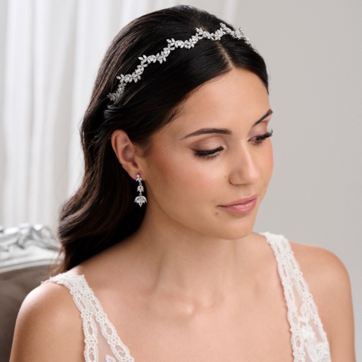 Cerchietto da sposa Cortez in argento con cubetti di zirconia