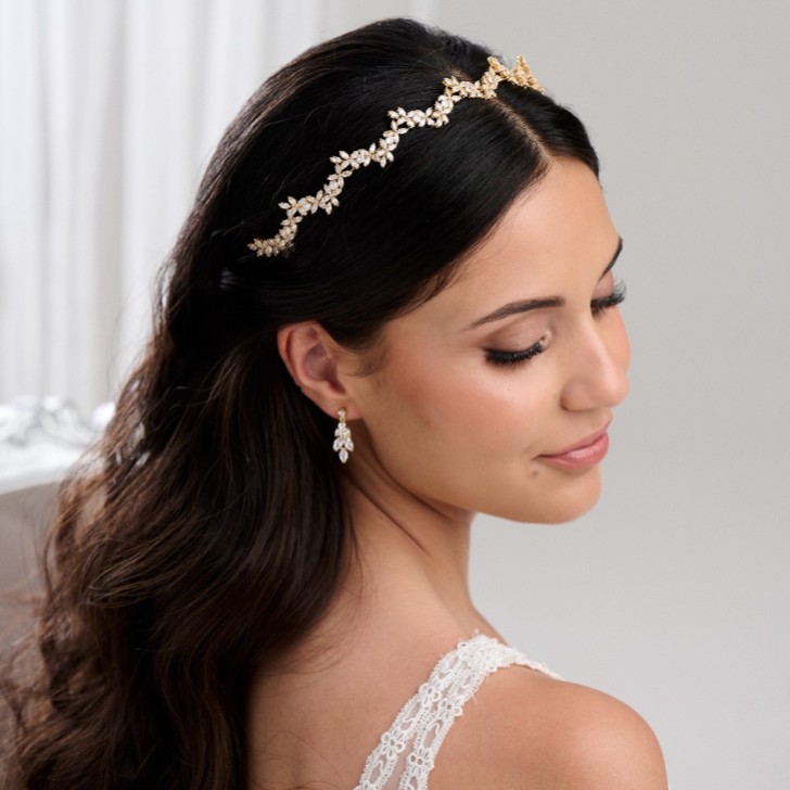 Cerchietto da sposa Cortez in oro con cubetti di zirconia