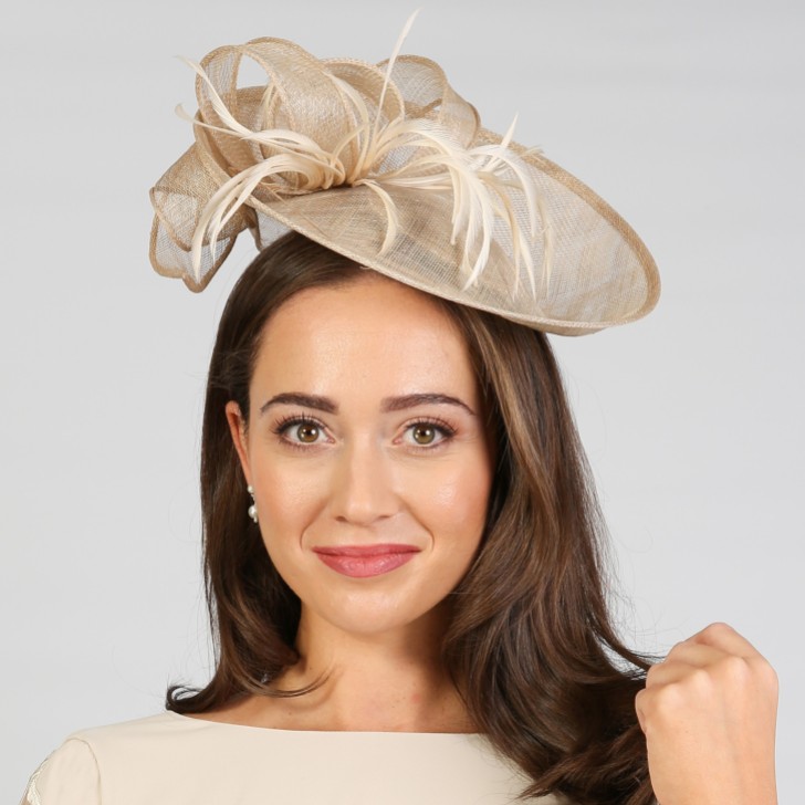 Champagne Large Sinamay Disk Wedding Fascinator