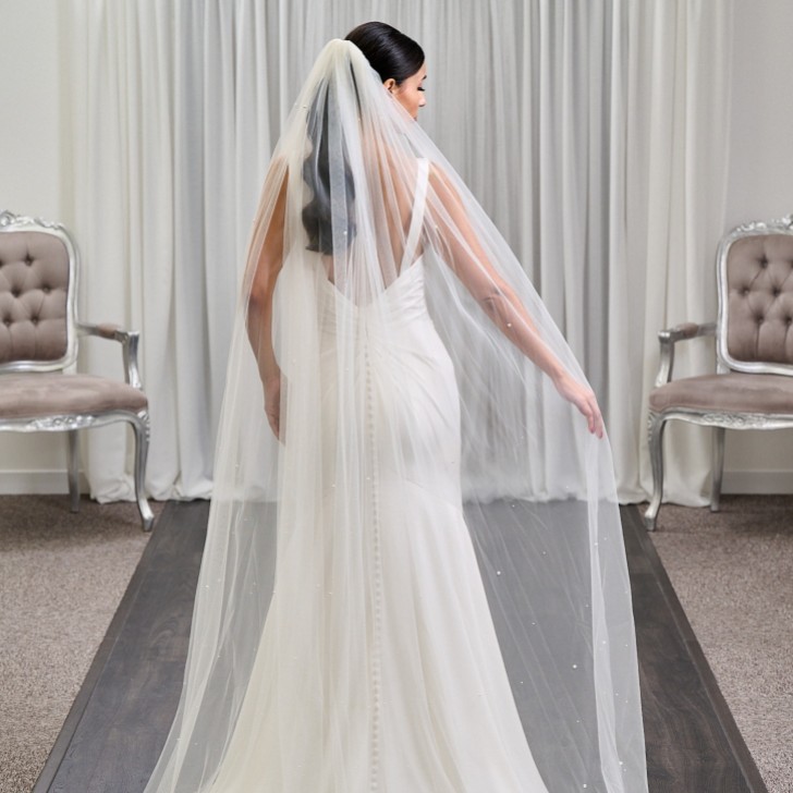 Chelsea Single Tier Italian Tulle Scattered Pearl Veil