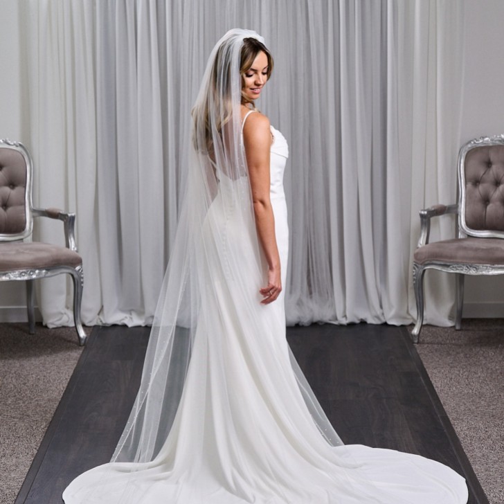Chicago Ivory Single Tier Long Heavily Embellished Pearl Veil
