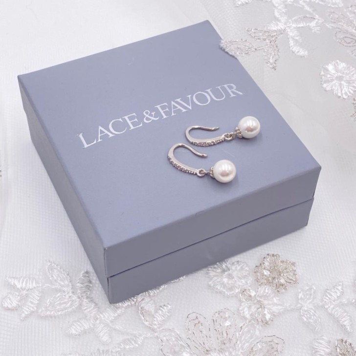 Chloe Silver Dainty Pearl Drop Wedding Earrings