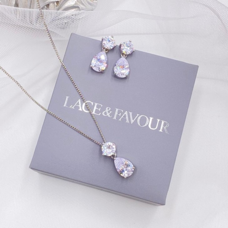 Cleo Silver Teardrop Cubic Zirconia Wedding Jewelry Set