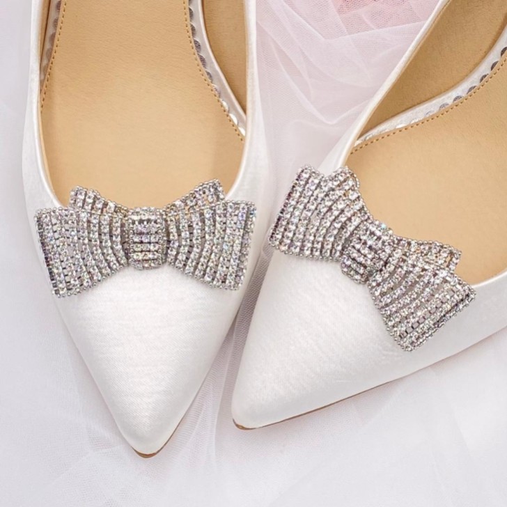 Clips de chaussures Tiffany en argent avec nœud diamanté