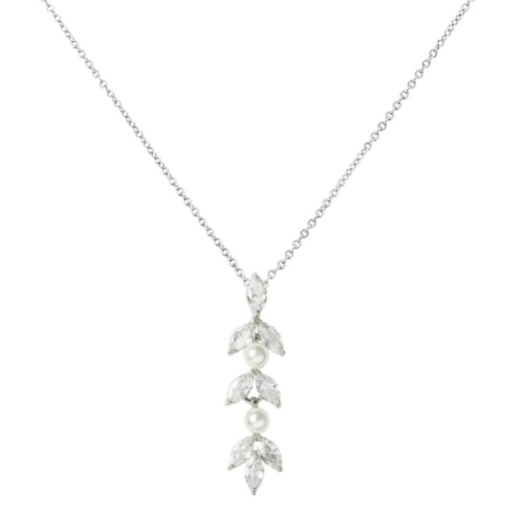 Collier Amalia en argent avec pendentif en zircon cubique et perles