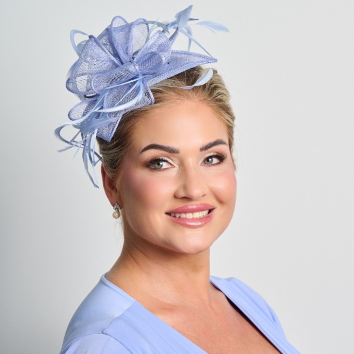 Cornflower Blue Sinamay and Feather Wedding Fascinator