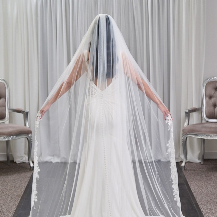 Cotswold Long Single Tier Italian Tulle Beaded Floral Lace Veil