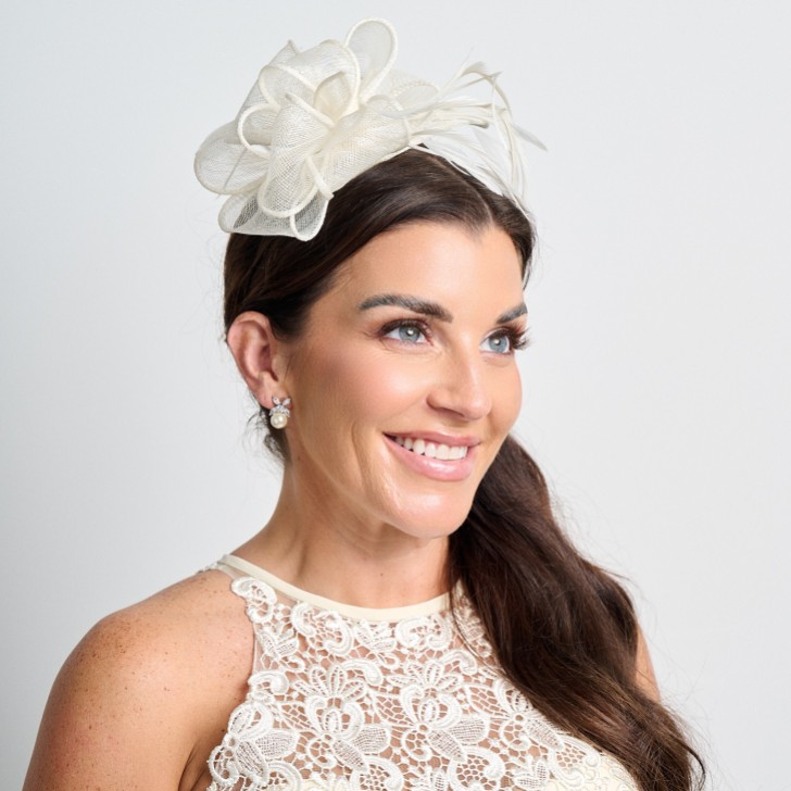 Cream Sinamay and Feather Wedding Fascinator