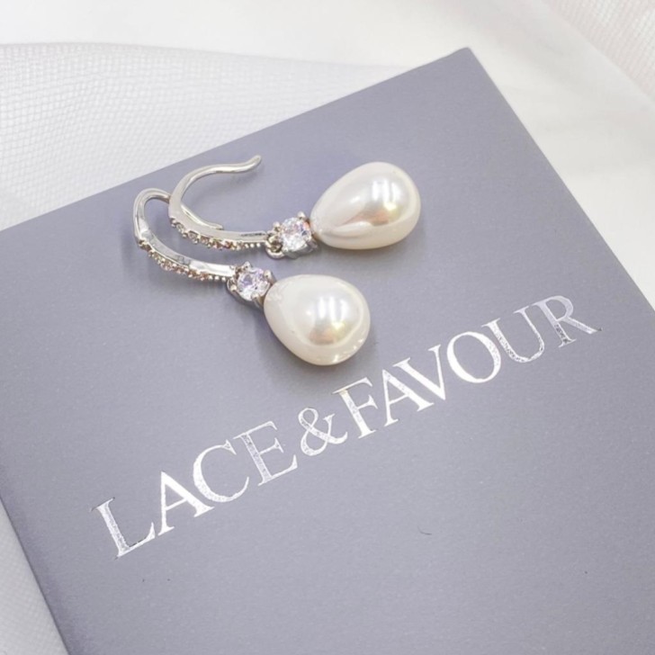 Dolci Silver Crystal Embellished Teardrop Pearl Earrings