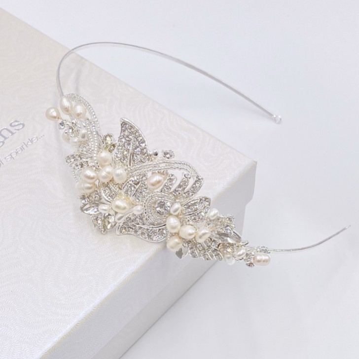 Edith Vintage Perle und Diamanten Braut Seite Stirnband