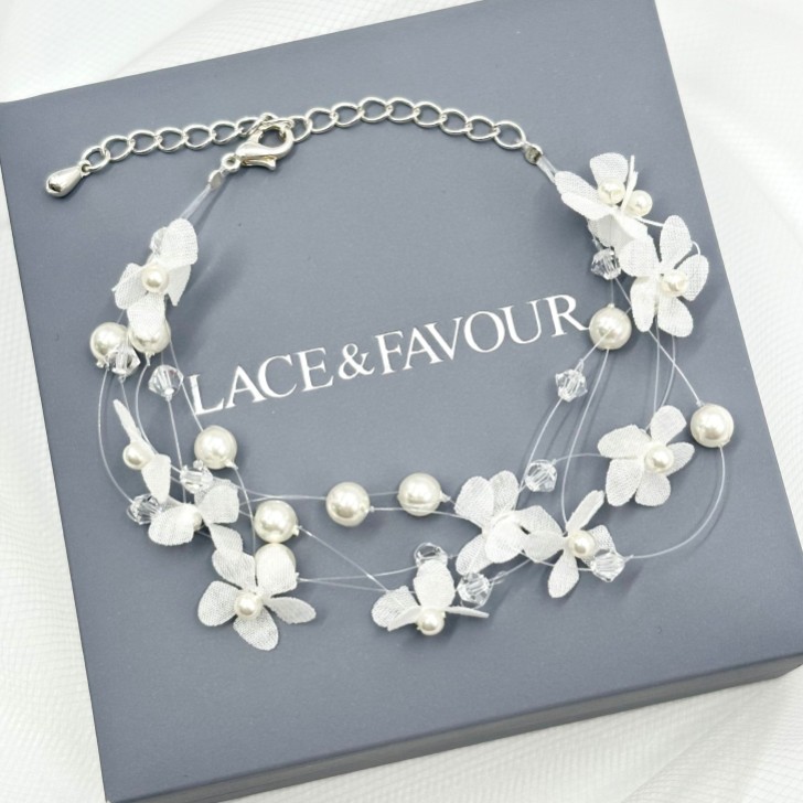 Elfin Illusion Pearl and Crystal Flower Bracelet