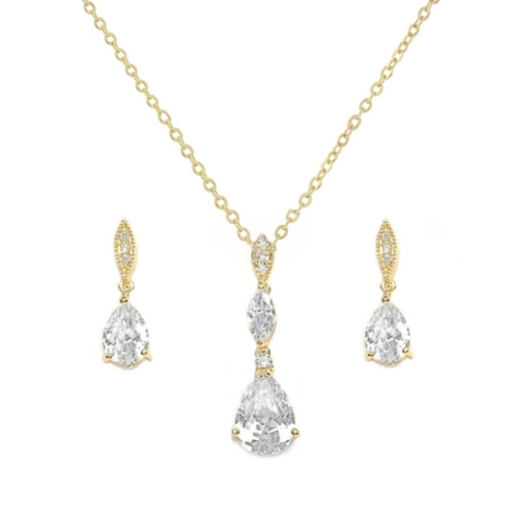 Ellie Gold Cubic Zirconia Crystal Wedding Jewelry Set