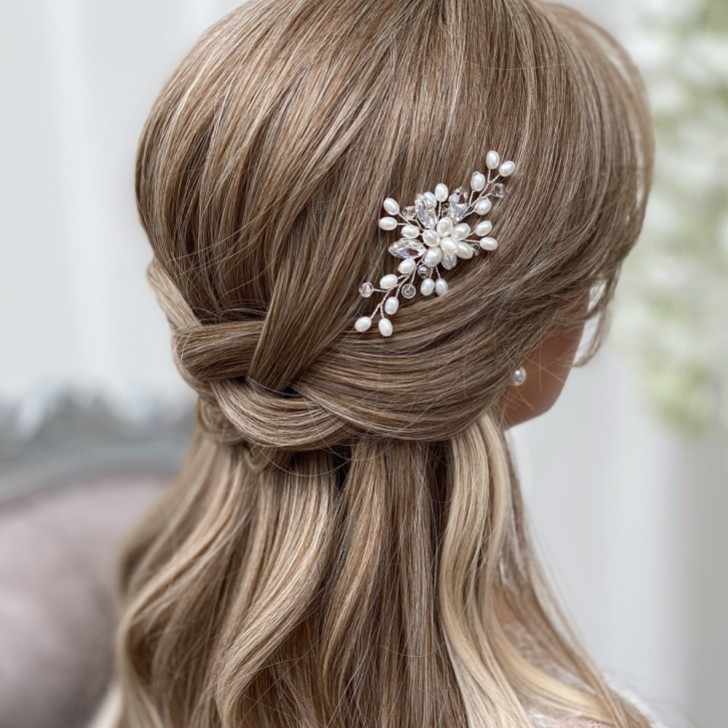Ellie Pearl Cluster Wedding Hair Pin (Silver)